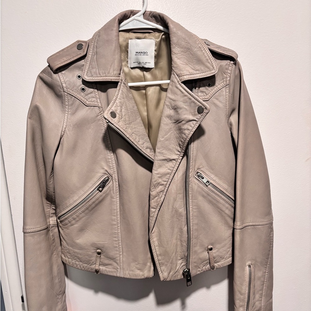 Mango Women's Beige Leather Jacket